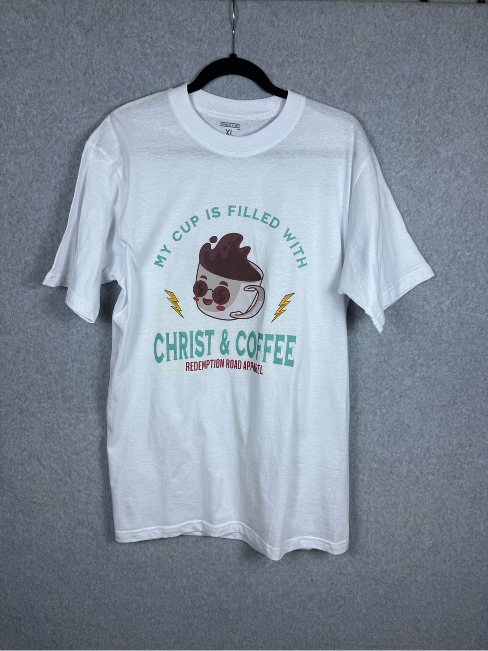 Christ & Coffee Graphic Tee XL Christian Cottagecore Casual White NWOT